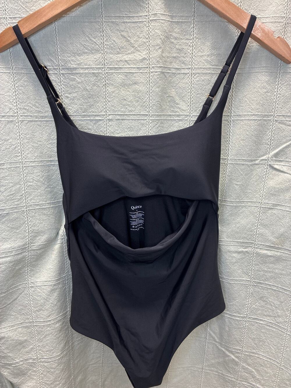 Quince Italian Cut-Out One-Piece Swimsuit Black Size Medium UPF 50 Recycled New